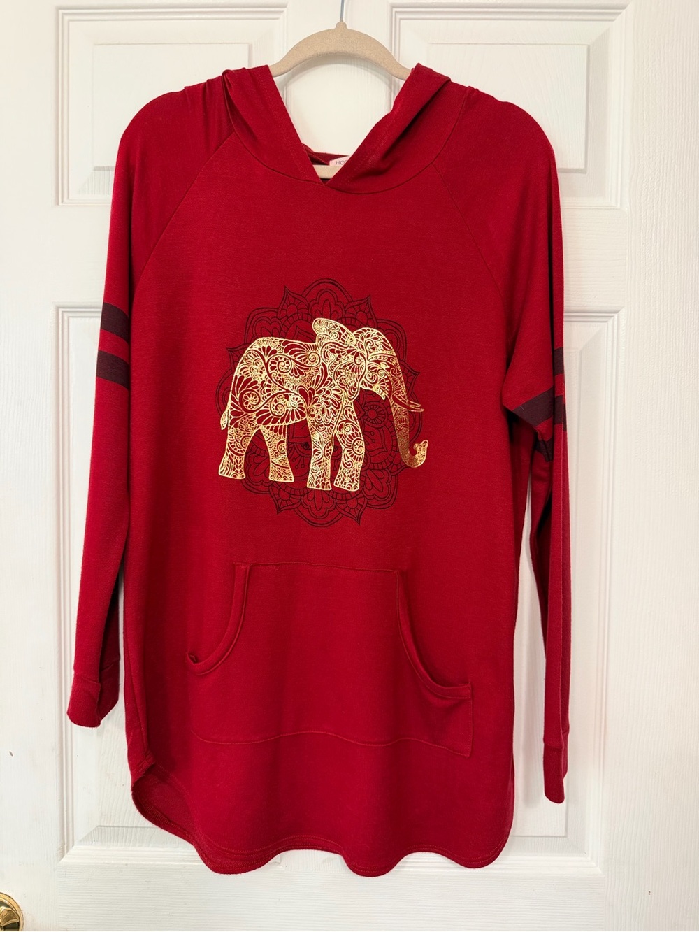 Hot Gal Women’s Red Hoodie with Gold Elephant Motif